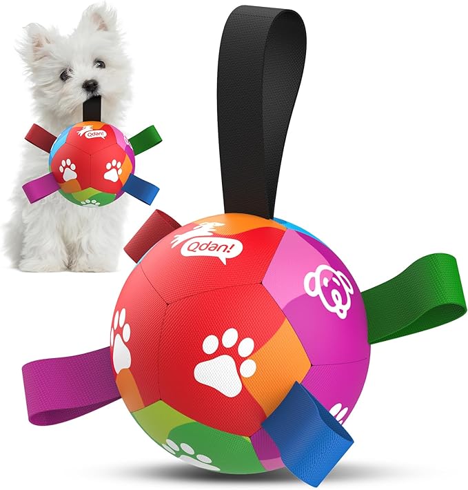 QDAN Dog Toys for Small Dogs, Puppy Toys, Dog Soccer Ball with Straps, Balls for Dogs Toys, Dogs Birthday Gift (5 Inch)