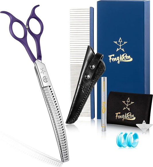 High-end Professional Dog Grooming Curved Thinning Scissors Teeth Blending Shears Pet Texturizing Thinner Blender Shears 7.5 Inch Extremely Very Sharp Made Of Stainless Steel Alloy For Dog Cat Groomer