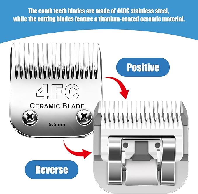 Dog Grooming Replacement Blades Compatible with Andis Dog Clipper, Dog Clipper Blades Compatible with Oster A5,Wahl KM-10 Series Dog Clipper, 4FC Blades (9.5mm)