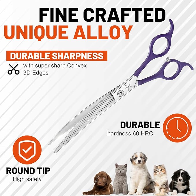 High-end Professional Dog Grooming Curved Thinning Scissors Teeth Blending Shears Pet Texturizing Thinner Blender Shears 7 Inch Extremely Very Sharp Made Of Stainless Steel Alloy For Dog Cat Groomer