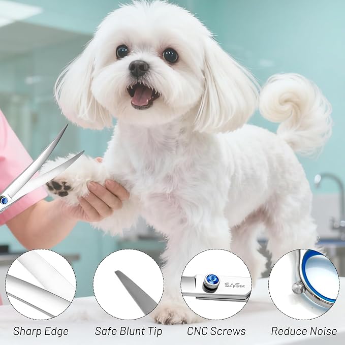 7.5inch 25° Curved Dog Grooming Scissors Professional, Japanese VG10 Stainless Steel Sharp, Comfortable Dog Scissors for Grooming Groomer, Ergonomic Handle, Pet Cutting Shears for Dogs Cats Face Paws