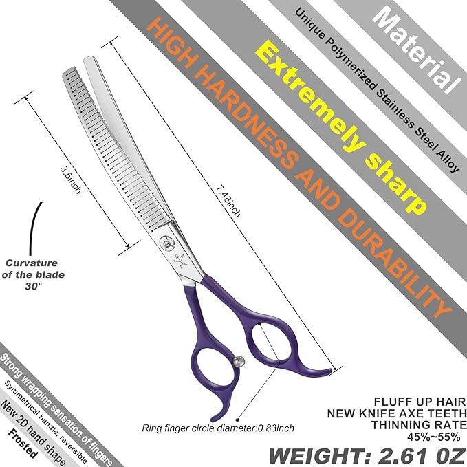 High-end Professional Dog Grooming Curved Thinning Scissors Teeth Blending Shears Pet Texturizing Thinner Blender Shears 7 Inch Extremely Very Sharp Made Of Stainless Steel Alloy For Dog Cat Groomer