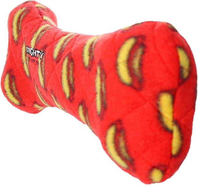 MIGHTY- No Stuff Bone-Red– Squeaky Plastic Core. 2-in-1 Toy. Made Durable & Floats, Strong & Tough. Interactive Play Dog Toy (Tug, Toss & Fetch)