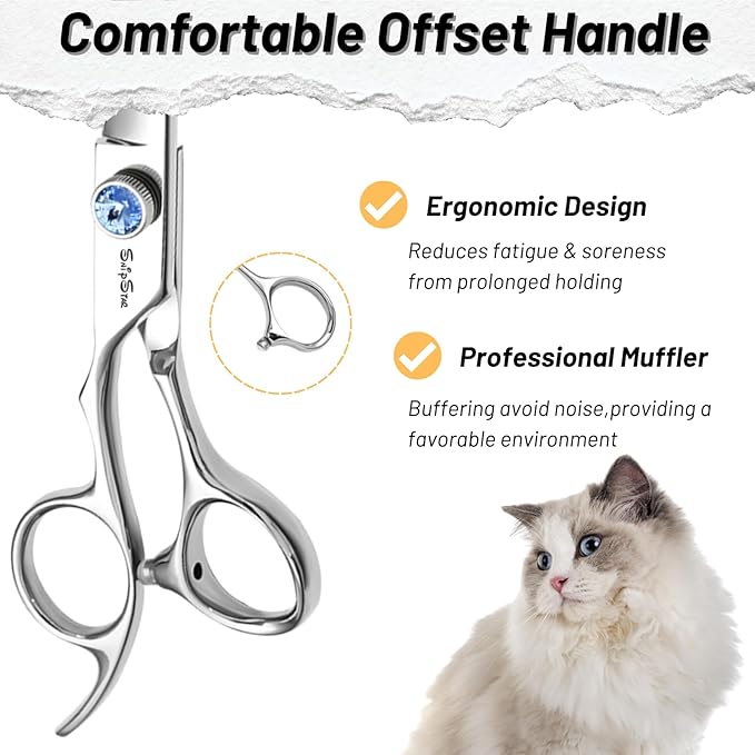 7 Inch Left Handed Dog Grooming Scissors, Japanese VG10 Steel Professional Pet Shears, Straight Dog Cutting Scissors with Safety Noiseless Blunt Tip, Sharp Trimming Shearing for Dogs Cats
