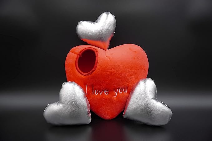 MODERN WAVE - Squeaky Plush Dog Toy - Interactive Hide and Seek Squirrel Type Puzzle Toy for Dogs, Small - Medium Size (Red Heart and Silver Hearts)