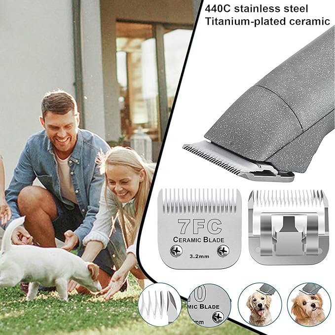 Audoc 3PCS 7FC Blades for Dog Grooming Blades Compatible with Andis,Oster A5,Wahl km10 Dog Clippers,Size-7FC, 1/8-Inch (3.2mm) Cut Length (3pcs #7FC (3.2mm))