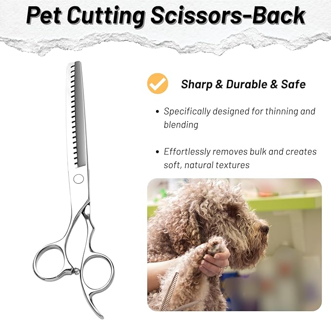 7 Inch Left Handed Dog Grooming Scissors Set, Japan VG10 Steel Professional Pet Shears, 18/50 Teeth Dog Cutting Scissors with Safety Noiseless Blunt Tip, 30% 65% Thinning Shear for Dogs Cats