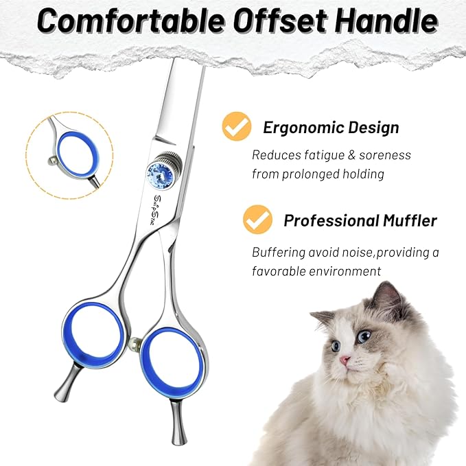 7 Inch Left Handed Curved Dog Grooming Scissors, 30° Downward Bend, Japanese VG10 Steel Professional Pet Shears, Dog Cutting Scissors with Safety Blunt Tip, Trimming Shearing for Dogs Cats