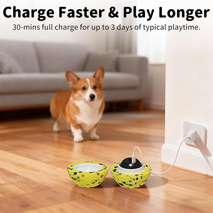 Interactive Dog Toys Ball, Moving Dog Toys to Keep Them Busy, Automatic Self Rolling & Bouncing, Soft E-TPU Material IPX7 Waterproof, Enrichment for Small Medium Large Breeds, Yellow