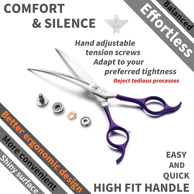 High-end Professional Dog Grooming Curved Scissors Pet Curved Shears 7 Inches Extremely Very Sharp Made Of Stainless Steel Alloy By Hand For Dog Cat Groomer