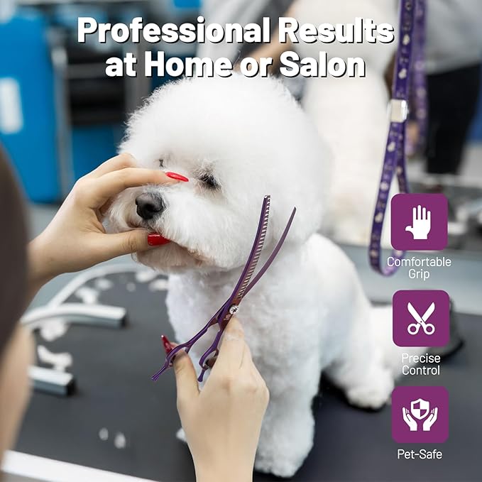 Curved Chunkers Dog Grooming Scissors 8 inch Professional Curved Shears for Dogs Pet Grooming Thinning Scissors for Medium and Large Dogs