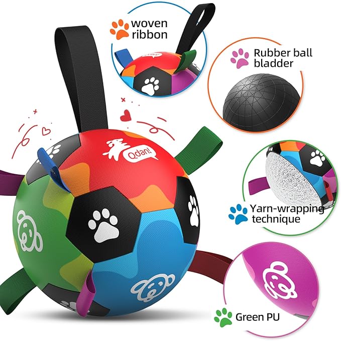 QDAN Dog Toys for Large Dogs, Durable Dog Balls for Aggressive Chewers, Indestructible Outdoor Herding Ball to Keep Them Busy, Dog Birthday Gifts Soccer Toy (8 Inch)
