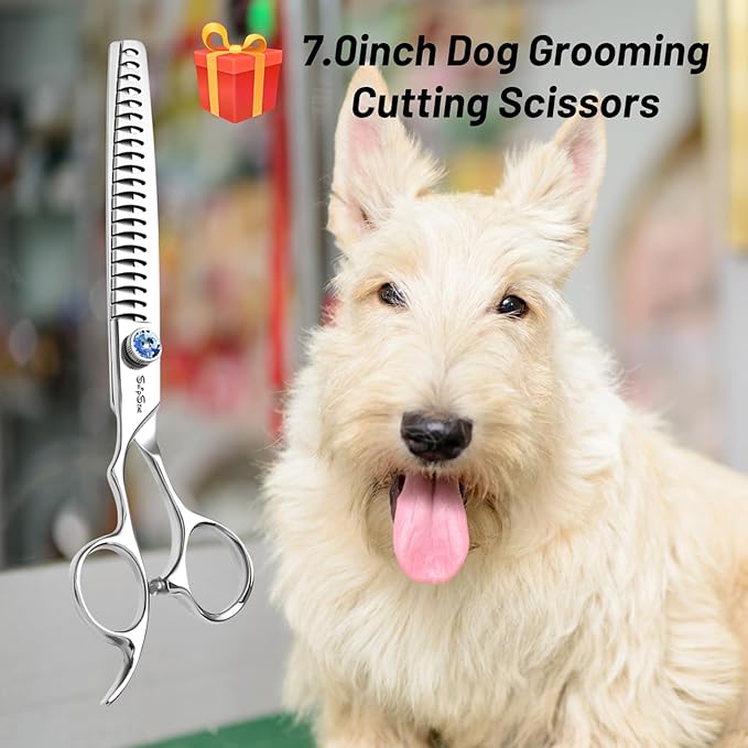 7 Inch Left Handed Dog Grooming Scissors Set, Japan VG10 Steel Professional Pet Shears, 18/50 Teeth Dog Cutting Scissors with Safety Noiseless Blunt Tip, 30% 65% Thinning Shear for Dogs Cats