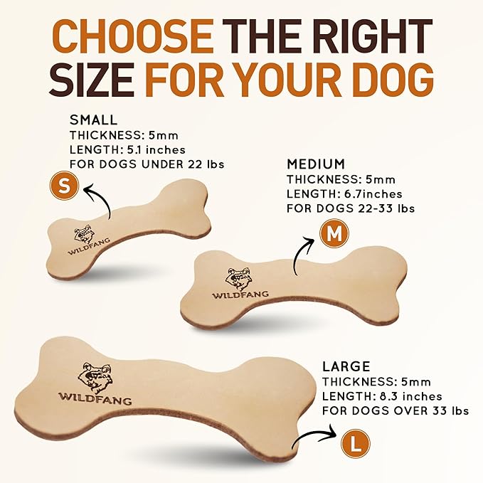 Wildfang® Leather Dog Toy, Medium - Leather Bone for Teething Dog, Dental Toys for Puppies, Training for Chewing Muscles, Puppy Chew Bones for Light or Medium Chewers (for Dogs 22-33 lbs), Pack of 1