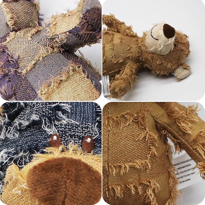 Dog Toys for Aggressive Chewers,Indestructible Robust Bear Toy, Durable Squeaky Toys for Heavy Chewers, Interactive Dog Toy Unbreakable Stuffed Plush for Small, Medium Sized Dogs (Brown, Small+Large)