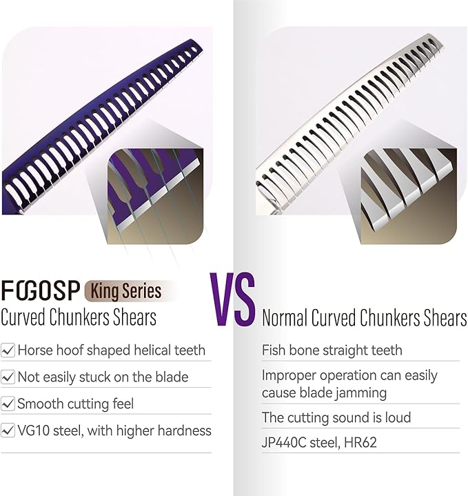 Professional Curved Chunkers Dog Grooming Scissors 7'' Curved Comb Thinning Shears for Dogs Pet 27 Teeth Japan VG10 Sharp and Smooth(7 Curve Chunker, Purpler)
