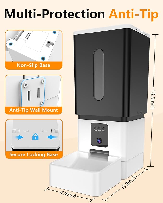 Automatic Dog Feeder Large Breed: 12L/50 Cups with HD 1080P Camera - 5G WiFi Anti-Clog Timed Dog Feeder for Golden Retriever Busy Owners by UTCG