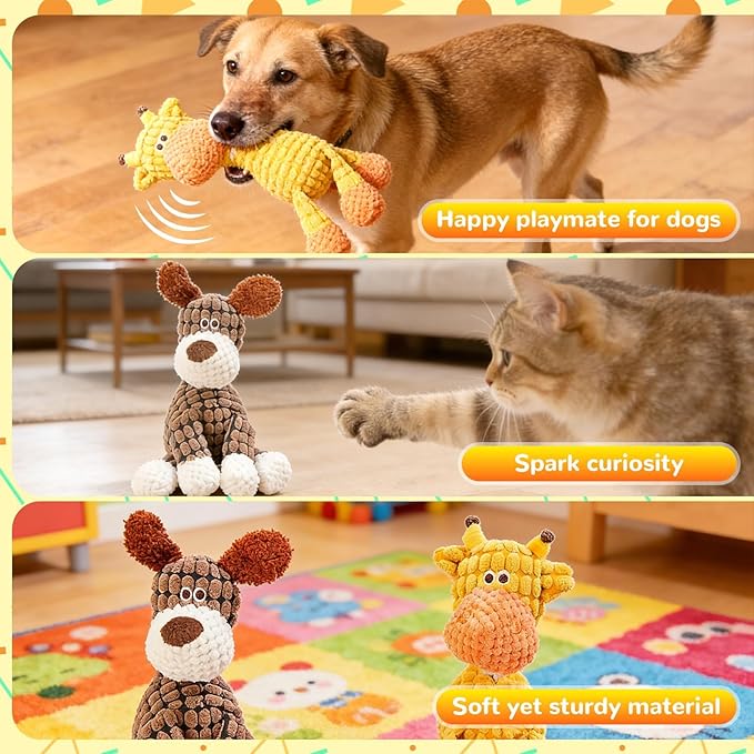 Indestructible Dog Toy, 2026 New Durable Plush Dog Toys for Aggressive Chewers, Interactive Squeaky Soft Puppy Chew Toy, Durable Teething Toys for Small Medium Large Dogs (Brown+Orange)