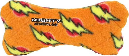 MIGHTY- NO Stuff Bone– Squeaky Plastic Core. 2-in-1 Toy. Made Durable, Strong & Tough. Interactive Play Dog Toy (Tug, Toss & Fetch). It Floats. (Orange, Medium)