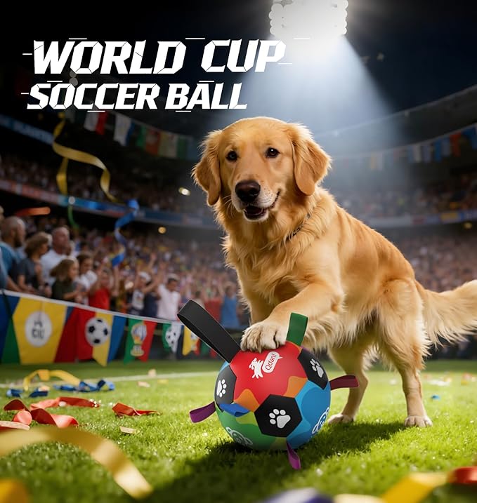 QDAN Dog Toys, Durable Dog Balls with Straps to Keep Them Busy, Outdoor Dog Soccer Ball for Small Medium Large Pets, Birthday Toy, Interactive Training Herding Ball (6 Inch)