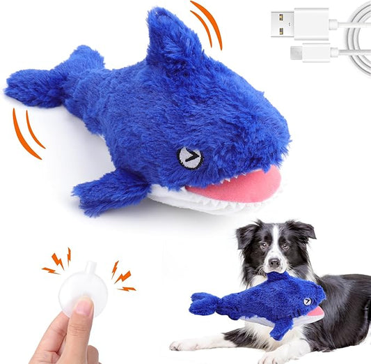 Mity rain 2 in 1 Interactive Dog Toys, Shark Dog Toy to Keep Them Busy, Plush Squeaky Dog Toy, Rechargeable Wiggly Fish for Small Medium Large Dogs, Moving Dog Toys for Indoor&Outdoor