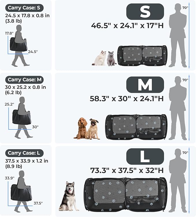 2-in-1 Dog Playpen 58''Pop Up Cat Pet Playpen, Assembly-Free Indoor Outdoor Kitten Enclosure, Breathable Cat Cage Portable Puppy Tent Crates Kennel for Small Animals(No Divider, Unified Space)