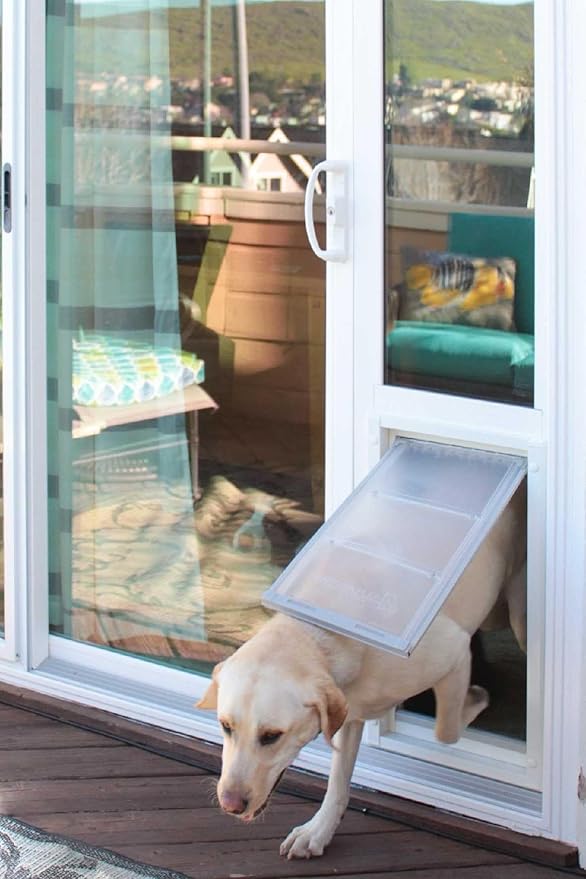 Endura Flap Pet Door for Vinyl Sliding Glass Doors | Weatherproof & Insulated Dog Door for Vinyl Sliders | Durable with Secure Locking Cover | White, XL Flap, 93.25"-96.25" Slider Height