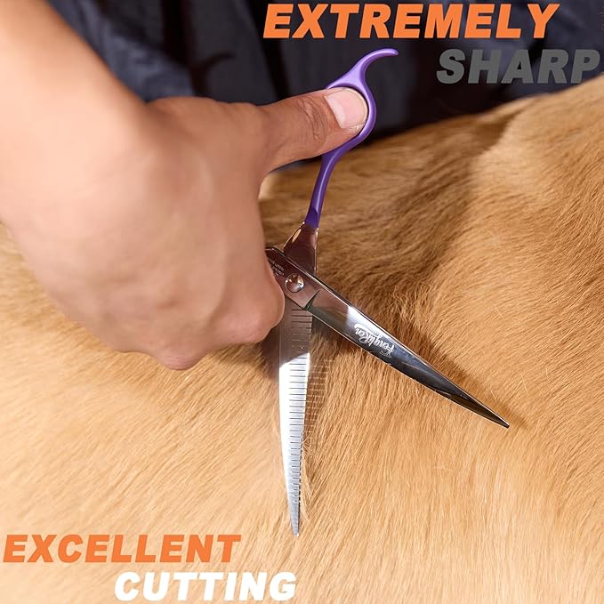 High-end Professional Dog Grooming Curved Thinning Scissors Teeth Blending Shears Pet Texturizing Thinner Blender Shears 7 Inch Extremely Very Sharp Made Of Stainless Steel Alloy For Dog Cat Groomer