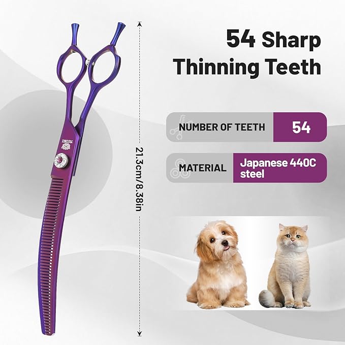 Curved Thinning Shears for Dog Grooming Scissors 8 inch Professional Pet Grooming Blender Scissors Curved Dog Grooming Shears for Medium and Large Dogs