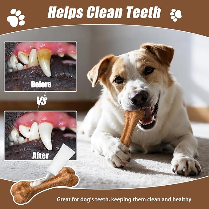 SCHITEC Dog Bone Chew Toys for Small & Medium Dogs, Beef Flavor Teething Toy, Durable Dog Toys for Aggressive Chewers, Teeth Cleaning, 2Pcs