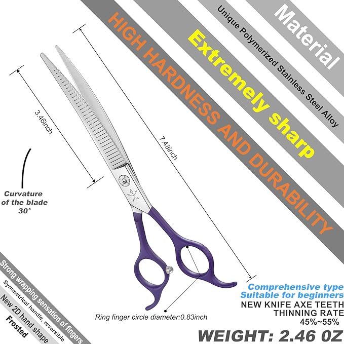High-end Professional Dog Grooming Curved Thinning Scissors Teeth Blending Shears Pet Texturizing Thinner Blender Shears 7 Inch Extremely Very Sharp Made Of Stainless Steel Alloy For Dog Cat Groomer