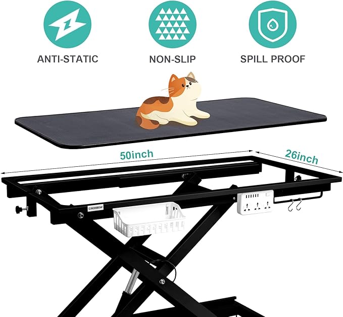 49'' Electric Dog Grooming Table, Ergonomic 400lbs Heavy Duty Grooming Table for Large Dogs at Home with 2 Nooses/Tool Organizer/Adjustable Arm/Foot Control (Black)