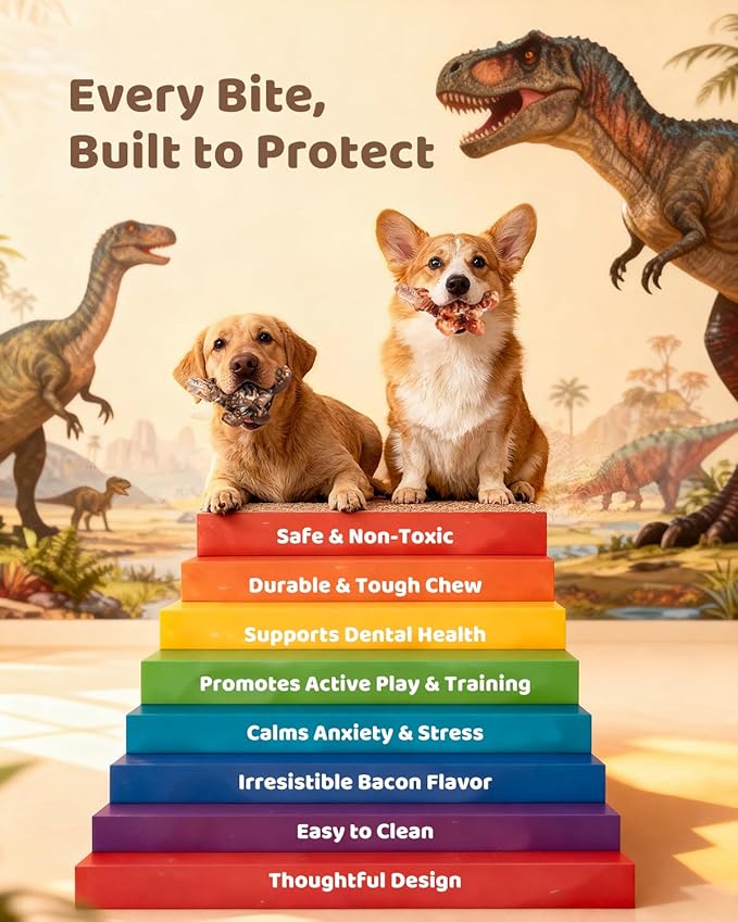 Dog Toys for Aggressive Chewers: 2 Pack Indestructible Dog Toy for Large Medium Dogs, Strong Dog Chew Toys to Keep Them Busy, Tough Dog Toys Dental Care Reduce Boredom Anxiety, Bacon Flavor