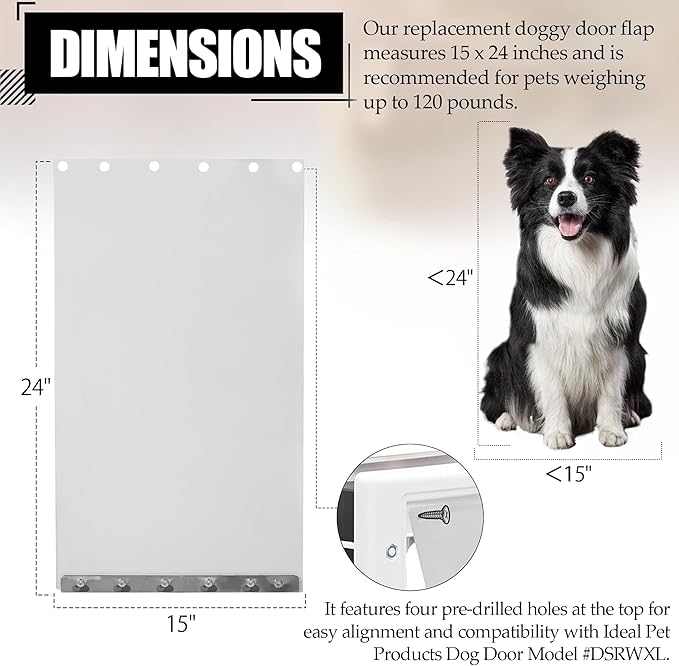 TonGass 15" x 24" Pet Door Flap Extra Large Clear Dog Door Flap Replacement Designed for Ideal Pet Products Ruff Weather Dog Doors Model DSRWXL for Extra Larger Pets (Up to 120 lbs)