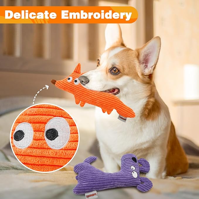 Squeaky Dog Toys, Cute Plush Toy for Dogs Indoor Play, Interactive Dog Toys with Non-Shedding Material for Small and Medium Dogs - Fox & Dog