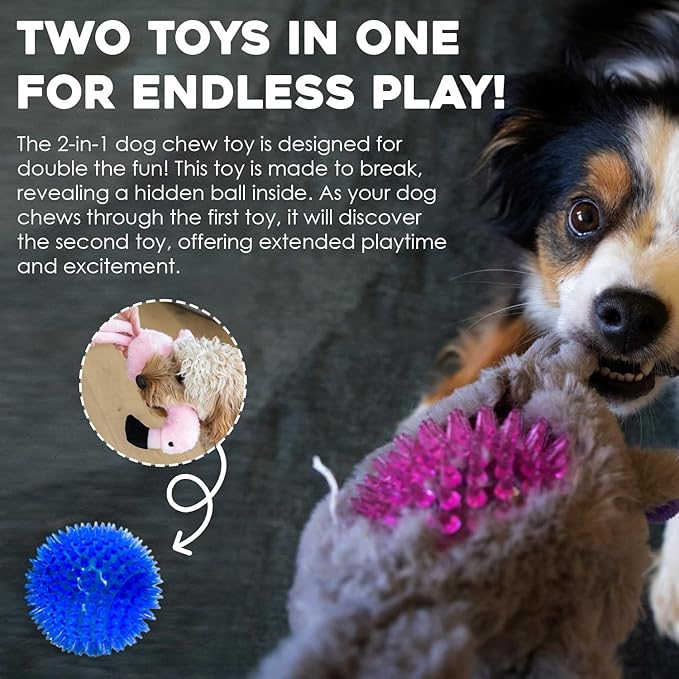 Flourish Pets 2 in 1 Multi-Layer Chew Toy for Active Dogs | Non-Toxic BPA Free Double Stitched Soft Fabric Exterior Dog Toys | Long-Lasting Dog Plush Toys - Puffer 3.5"