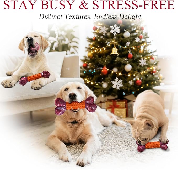 Apasiri Dog Toys for Aggressive Chewers Peanut Butter Flavored: 3-Pack Dog Bones for Large Dogs, 8" Chew Toys Long-Lasting, Tough Nylon & Rubber Dogs Toys