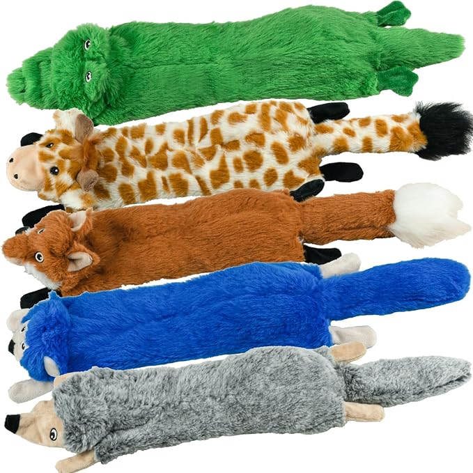SHARLOVY Dog Squeaky Toys No Stuffing 5 Pack, Plush Crinkle Dog Toys for Large Breed, Durable Doggie Chew Cute Animals Puppy Toy for Teething
