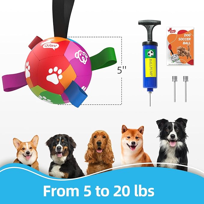 QDAN Dog Toys for Small Dogs, Puppy Toys, Dog Soccer Ball with Straps, Balls for Dogs Toys, Dogs Birthday Gift (5 Inch)