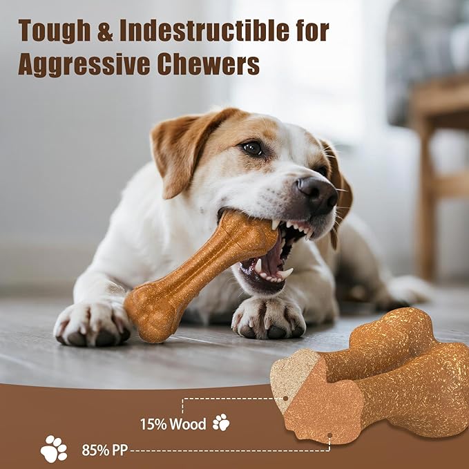 SCHITEC Dog Bone Chew Toy for Small & Medium Dogs, Beef Flavor Teething Toy, Durable Dog Toy for Aggressive Chewers, Teeth Cleaning, 1Pc