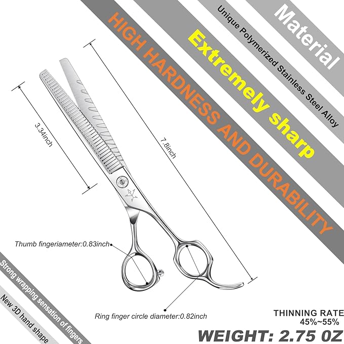 High-end Professional Dog Grooming Thinning Scissors Teeth Cutting Blending Shears Pet Texturizing Shears 7 Inch Extremely Very Sharp Stainless Steel Alloy For Cat Other Animals Groomer