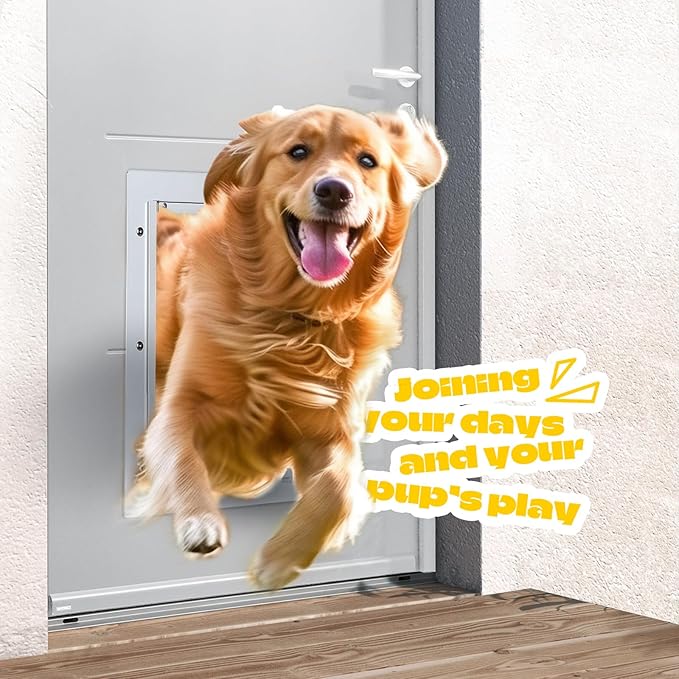 Large Dog Door for Door,Metal Dog Door with Locking Panel,Doggie Doors for Large Dogs with Magnetic Flap,Anti Theft Design,Fit Exterior/Interior Doors,Easy Installation(L)