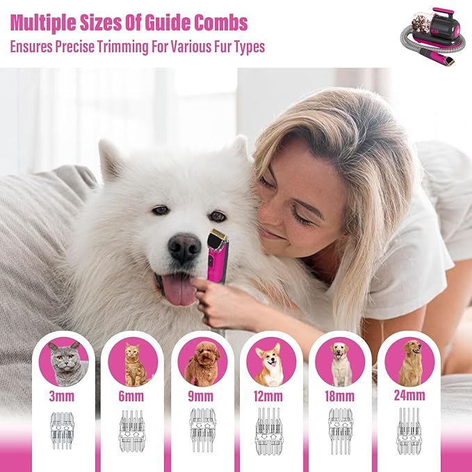 S7 Dog Grooming Vacuum Kit, Low Noise Pet Grooming Vacuum with Clippers and Brushes, Home Use Groom and Vacuum System