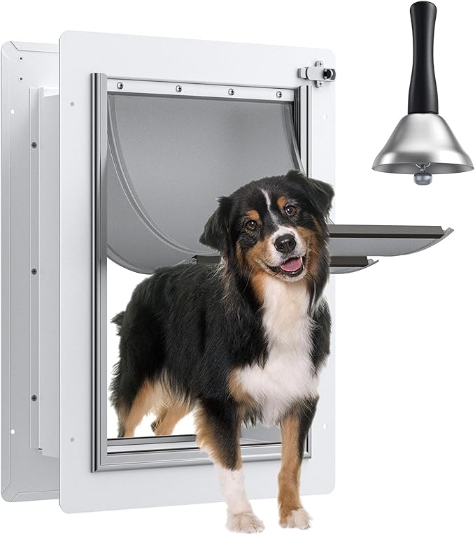 Dog Door for Wall - Steel Frame, Telescoping Tunnel & Double Food-Grade Silicone Flaps Pet Door, Doggy Doors with Secure Lock (Pets Up to 40 lbs) - Medium