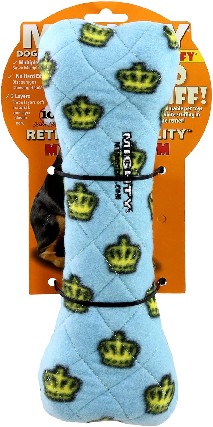 MIGHTY- No Stuff Bone-Blue– Squeaky Plastic Core. 2-in-1 Toy. Made Durable & Floats, Strong & Tough. Interactive Play Dog Toy (Tug, Toss & Fetch)
