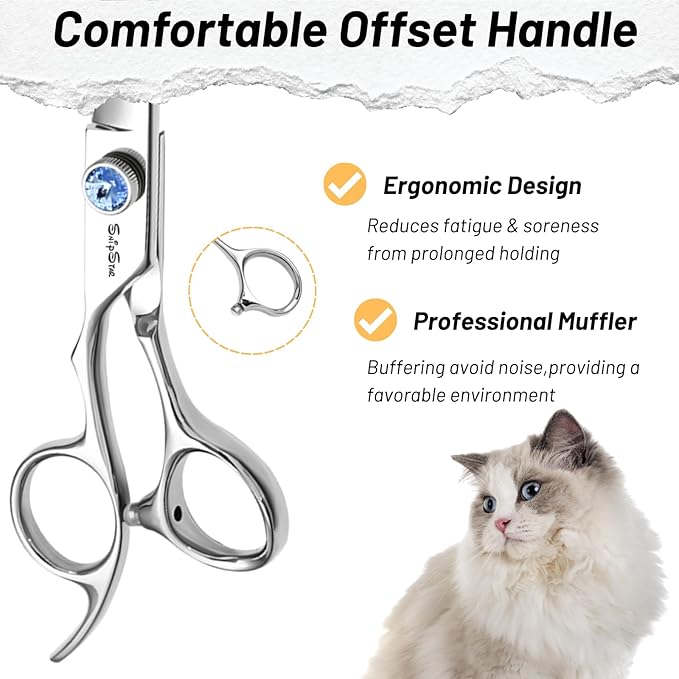 7in Left-Handed Dog Grooming Scissors Set, Japan VG10 Steel Professional Dog Scissors for Grooming, 30° Curved Thinner Chunker Shears Kit with Safety Blunt Tip, Thinning Shears for Dogs Cats Cutting