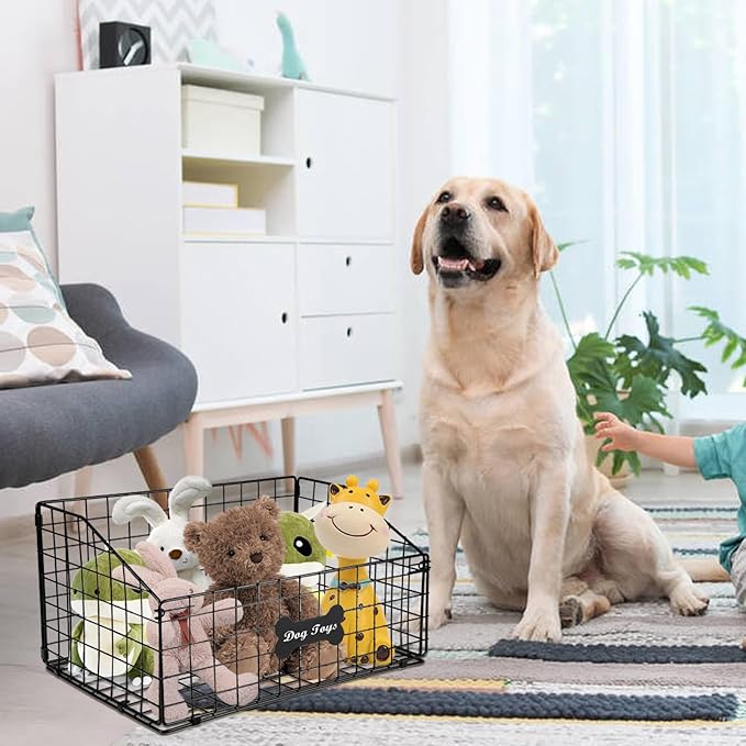 Geyecete Toy box for dogs large Dog Toy organizer Pet wire folding basket DOY TOY container dog toy box-Chew-Proof Dog Food Toy Storage-Black