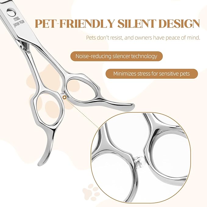 Curved Dog Grooming Scissors 7.5 in Professional Pet Grooming Shears Japan VG10 Reversible Ergonomically Designed handle for Grooming Face, Eyes, Paws & Body