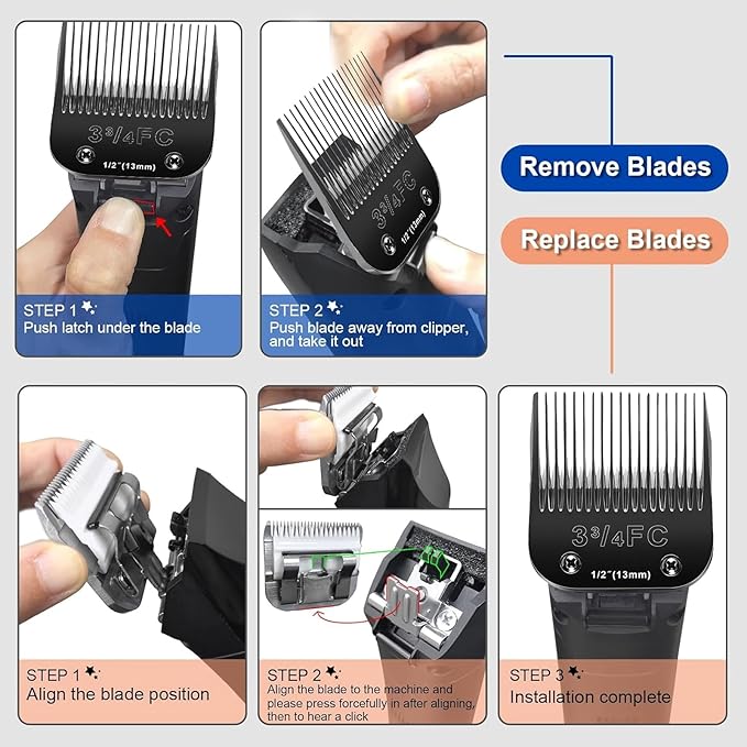 Audoc 3FC Blades Dog Grooming Blades Compatible with Andis/Oster A5/Wahl KM-10 Series Dog Clippers,Detachable Clipper Replacement Blade,Black (3FC/3PCS)