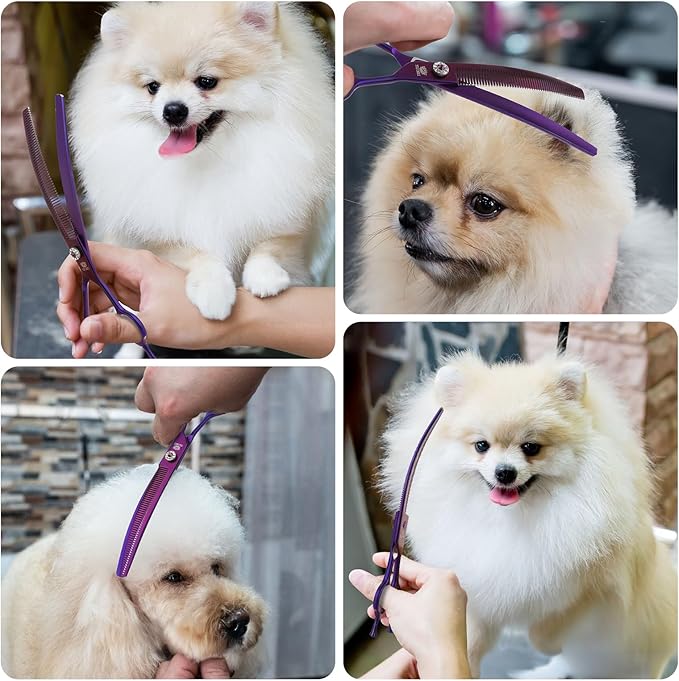 Curved Thinning Shears for Dog Grooming Scissors 8 inch Professional Pet Grooming Blender Scissors Curved Dog Grooming Shears for Medium and Large Dogs